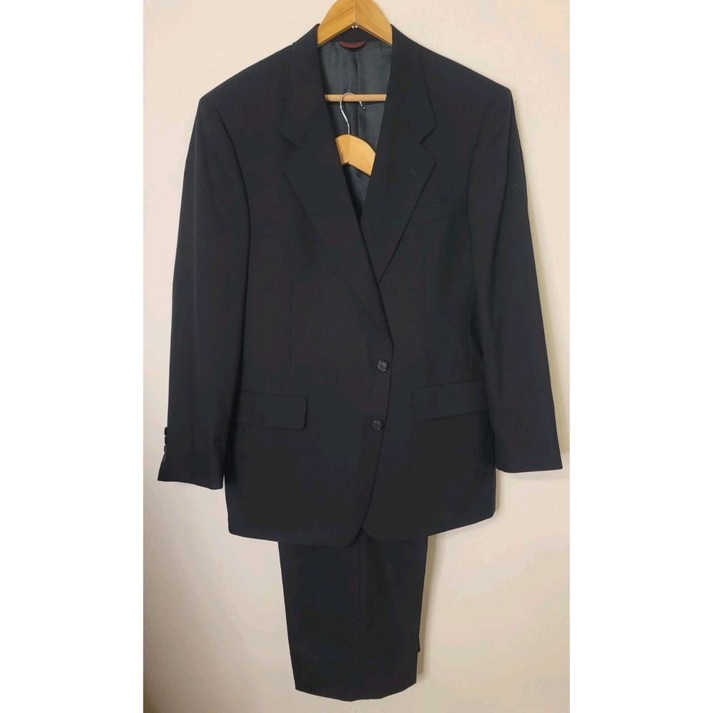 Hart Schaffner Marx Mens 43R Navy 2 Piece Suit Australian Wool Jacket Pant 34x30